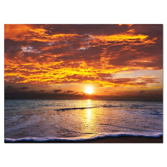 Designart - Yellow Sunset above Foaming Waves